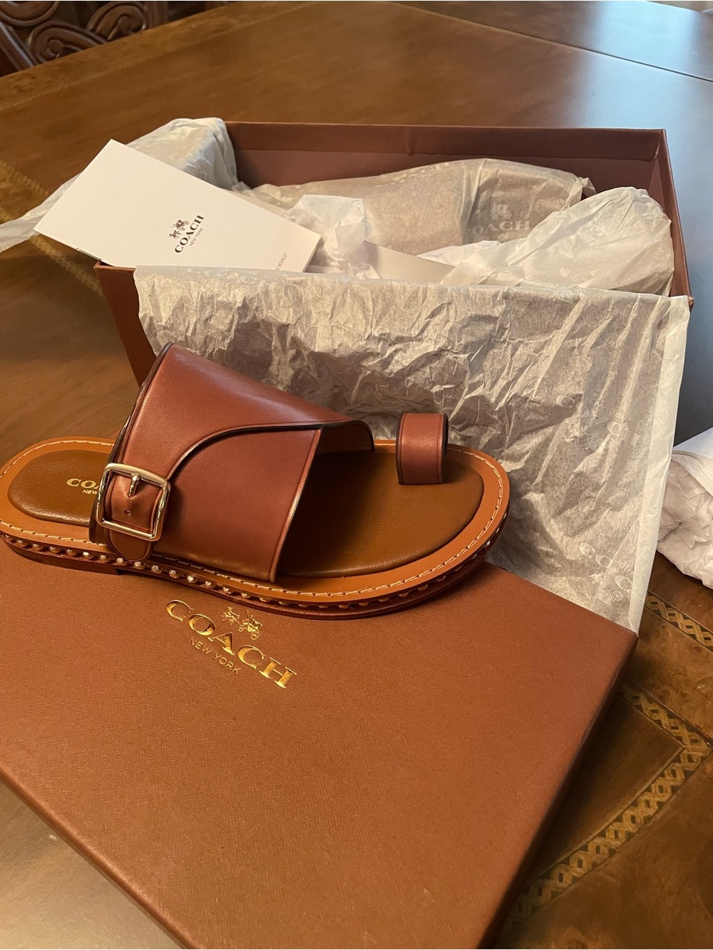 Coach women's Saddle Leather  Alexa Slide Sandal with Studded Trim - Picture 2 of 12